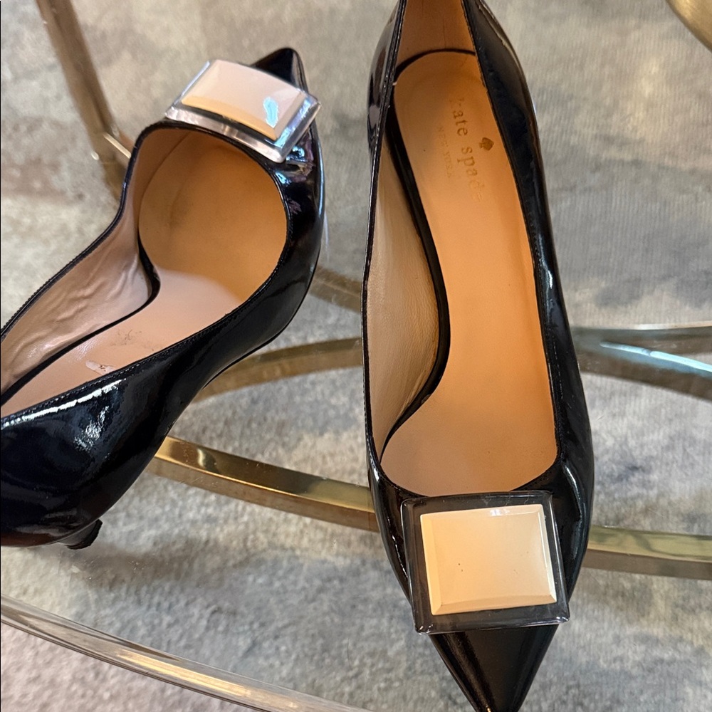Kate Spade Black Patent Leather Heels with Cream Accent
